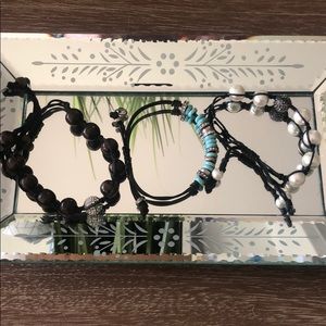 3 beaded bracelets with cord tightening